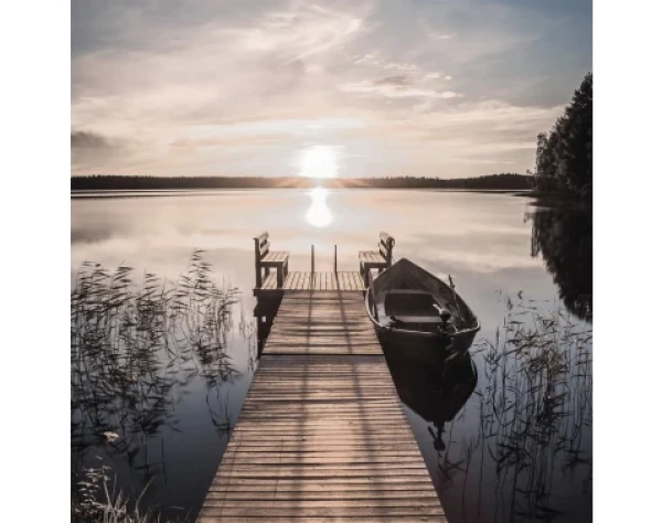 Obraz na plátne Mólo a loďka, 35x35 cm%