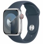 Apple Watch Series 9 GPS + Cellular, 41mm Koperta z aluminium w farbaze strieborným z paskiem sportowy w farbaze sztormowego błękitu - S/M