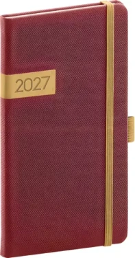NOTIQUE Vreckový diár Twill 2027 bordó-zlatý / 9 x 15,5 cm