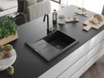 MEXEN/S MEXEN/S - Ben granitový drez 1 s odkvapkávačom pravý 600 x 500 mm, čierna, sifón čierna 6523605000-77-B