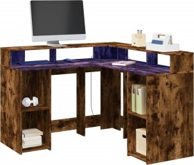 VidaXL Biurko z podświetleniem LED, przydymiony dub, 130x130x91 cm