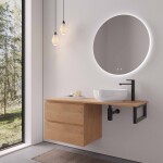 CERANO - Kúpeľňová skrinka Carole - dub medový + doska pod umývadlo Navira Slim - 18 mm + konzola čierna - 140x46x49, 8 CER-606138
