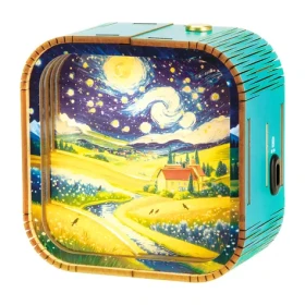 2KIDS TOYS 3D drevená skladačka Lampička Krajina pod hviezdami / LED osvetlenie / dotykové ovládanie / 10+ dielikov / USB (2D98390)