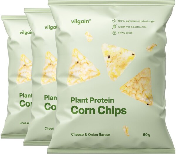 Vilgain Kukuričné proteínové chipsy BIO – 3× Cibuľa so syrom 60 g