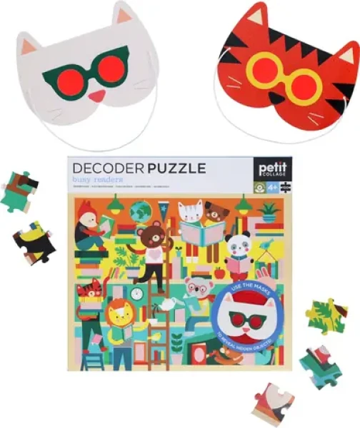 Petit Collage Puzzle knižnica 100 ks s 3D okuliarmi