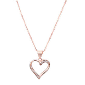 Beneto Ružovo pozlátený strieborný náhrdelník so srdcom AGS289 / 47-ROSE (retiazka, prívesok)