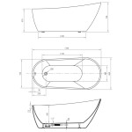 AQUALINE - TISA voľne stojaca vaňa 170x80cm, biela E1780