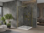 MEXEN/S - Omega Sprchovací kút 100x100, transparent, zlatý + vanička so sifónom 825-100-100-50-00-4010