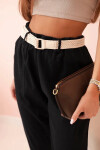 Dámske ľanové nohavice s bavlnou a opaskom čierne UNI