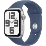 Apple Watch SE (2024) GPS 44mm Strieborné hliníkové telo - Denimový športový remienok M/L / 160-210 mm (MXER3QC/A)