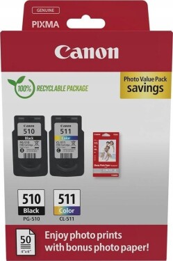 Canon Canon Ink Cartridge + Photo Paper Value Pack | PG-510/CL-511 | Ink cartridge/Paper kit | Colour (cyan, magenta, yellow)