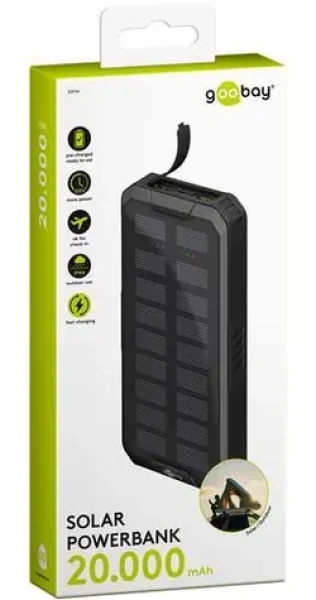 Goobay 53934 čierna / Powerbanka / 20 000 mAh / solárny panel / USB-C PD / QC 3.0 (53934)