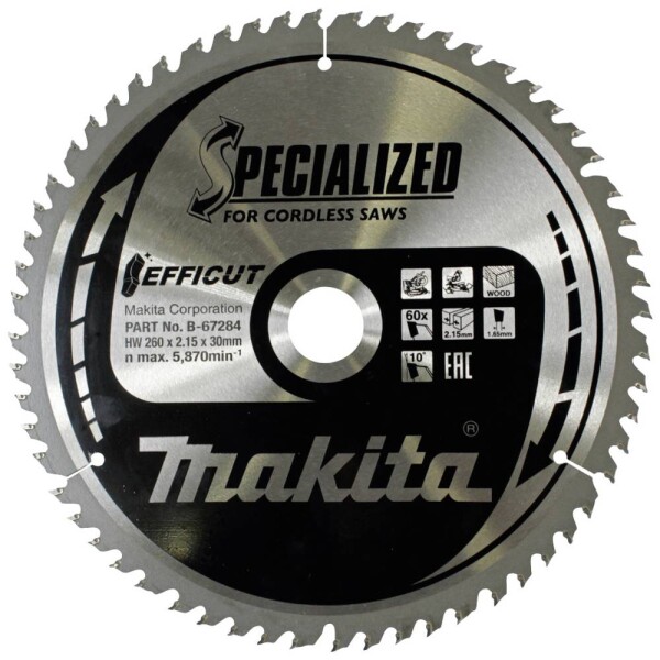 Makita B-67284 pílový kotúč 260 x 30 x 2.15 mm Počet zubov (na palec): 60 1 ks; B-67284