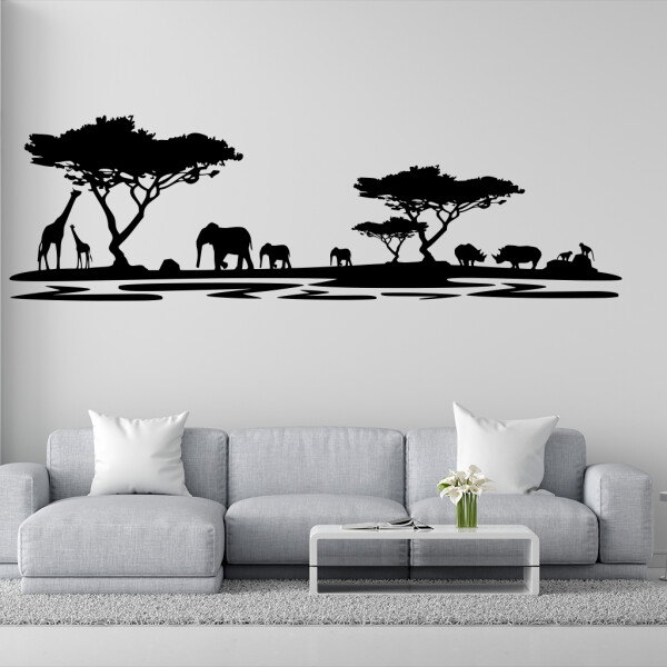 Veselá Stena Samolepka Africké safari Farba: čierna, Veľkosť: 80 x 26 cm