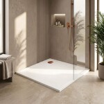 REA/S - Sprchová akrylová vanička Savoy - biela 80x80 Krytka kartáčovaná meď KPL-01906
