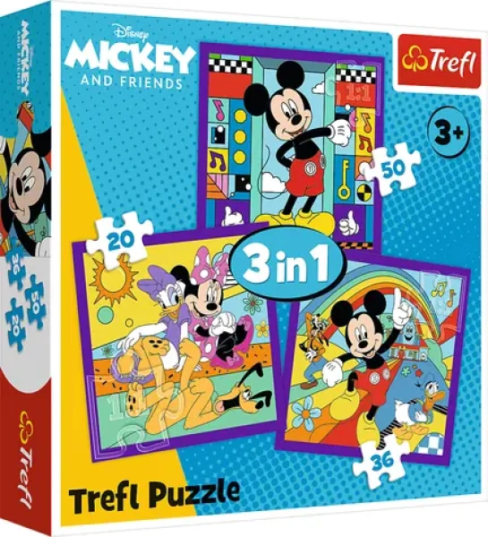 Trefl Puzzle Mickey Mouse a priatelia: Veselá partia 3v1