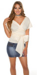 Sexy KouCla short sleeve wrap blouse white L