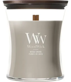 Woodwick Wood Smoke stredná / Vonná sviečka / Drevité / 275 g / doba horenia 55-65 hod