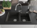 MEXEN/S MEXEN/S - Tomas granitový drez 2-bowl vrátane batérie Elia, čierna/zlatá metalik 6516-75-670101-00