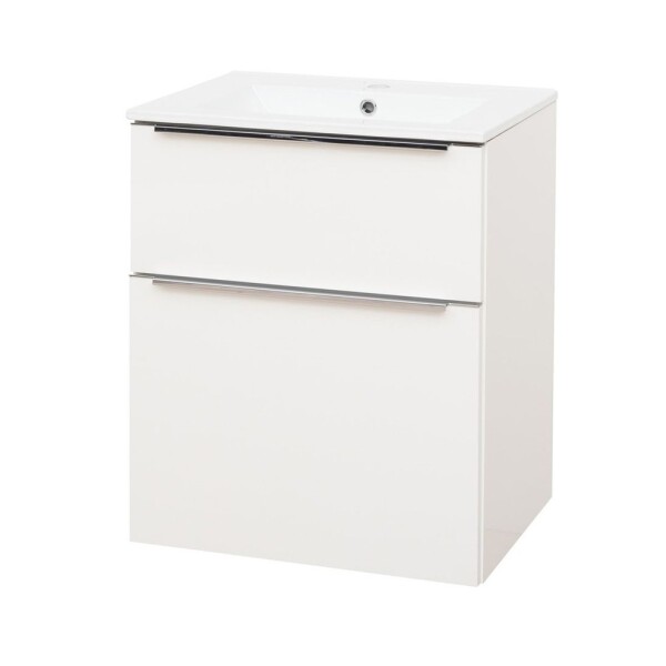 Mereo Mailo, kúpeľňová skrinka s keramickým umývadlom 61 cm, biela, chróm madlo CN510