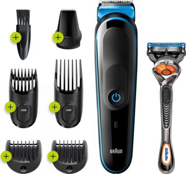 Braun MGK 3245 / multifunkčný zastrihávač / 80 min prevádzka / 5 nástavcov + Gillette / 0.5-21 mm / čierna (MGK 3245 + Gillette)