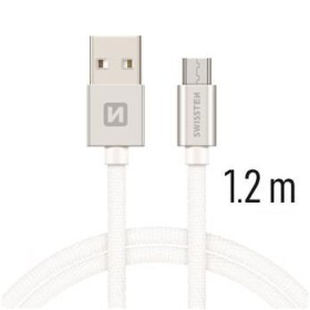 SWISSTEN TEXTILE dátový kábel USB - microUSB 1.2m strieborná (71522203)