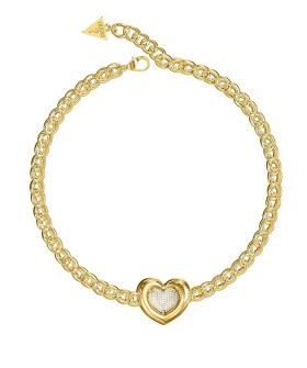 Guess Pozlátený náhrdelník Srdce s kryštálmi LOVE JUBN05455JWYGT/U