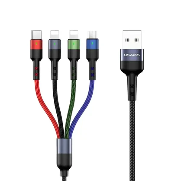 USAMS SJ413 U26 3M / Nabíjací kábel / 4v1 / 2A / 2x Lightning, microUSB, USB-C / opletený (SJ413USB01)