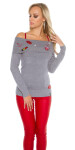 Sexy Koucla sweater shoulder-free with patches Einheitsgroesse