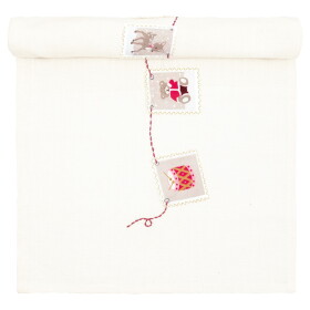 GREEN GATE Vyšívaný bavlnený behúň Xmas Letter White