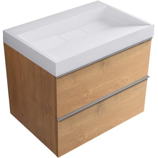 CERANO - Kúpeľňová skrinka Velora - dub medový, úchytka chróm + umývadlo z lit. mramoru Vita - biela matná - 70x63x46,5 CER-8050BD84051