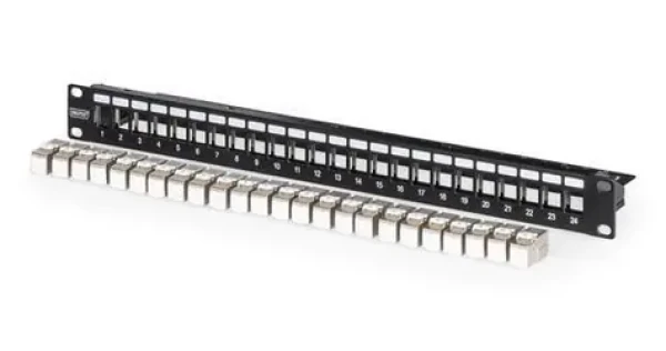 Digitus čierny / Patch panel / 19" / 24x RJ45 / Cat6a / tienený / 1U (DN-91411-24)