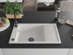 MEXEN/S MEXEN/S - Elias granitový drez 1 s odkvapkávačom 795 x 480 mm, biela, + čierny sifón 6511791005-20-B