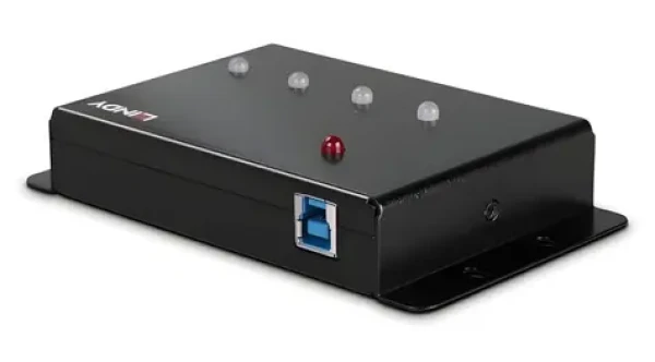 Lindy USB 3.0 húb 4 porty kov čierna / USB hub / LED indikácia / kovové telo / kábel 0,8 m (43374)