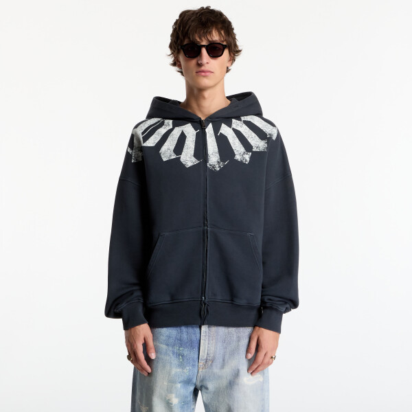 Mikina Palm Angels Big Neck Logo Zip Loose Hoodie Black/ Off White M