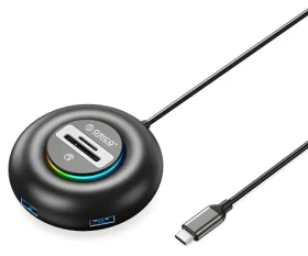 Orico YXR5-C3 čierna / USB Hub / 4X USB-A 3.0 / RGB / čítačka SD a microSD / kábel 1,8 m