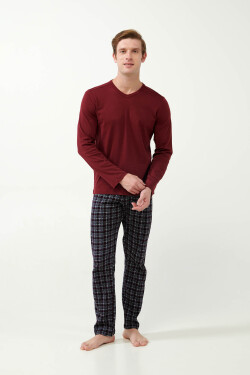 Vamp - Klasické pánske pyžamo 21663 - Vamp bordeaux 4XL