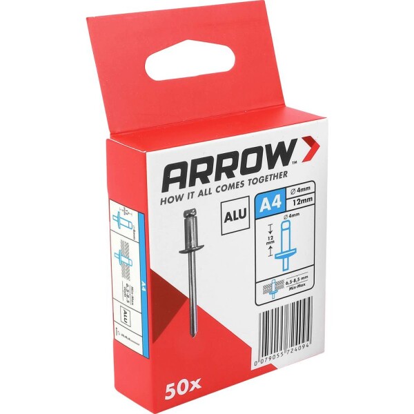 Arrow Tool Group 724094 slepý nit (Ø x d) 4 mm x 12 mm hliník RA 4 X 12 ALU 50ST 50 ks; 724094