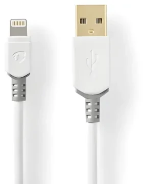 Nedis biela, šedá / Dátový kábel / USB-A (M) - Lightning (M) / USB 2.0 / 480 Mbps / pozlátené konektory / 3 m (CCBW39300WT30)