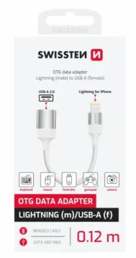 Swissten TEXTILE OTG adaptér Lightning (M) na USB-A (F) 0.13m biela (73501218)