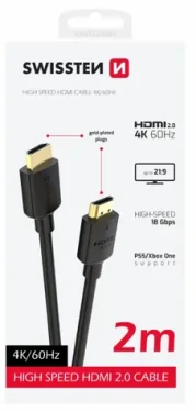 Swissten Kábel HDMI 2.0 (M) - HDMI 2.0 (M) 2m čierna / 18 Gbps / 4K / 60Hz / pozlátené kontakty (75501112)
