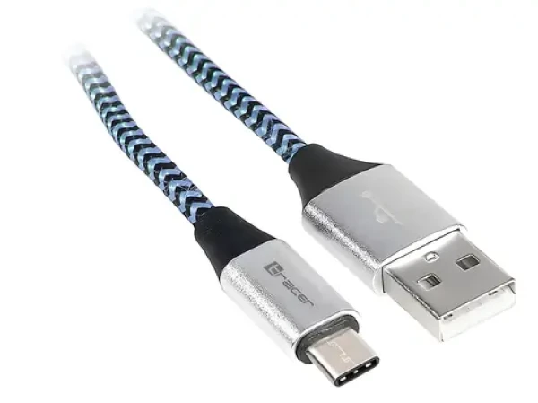USB-C kábel čierno-modrý / Kábel / USB 2.0 / USB-A (M) - USB-C (M) / 1 m (TRAKBK46266)