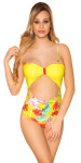 Sexy Swimsuit with Cut Out Flamingo Print GELB 38