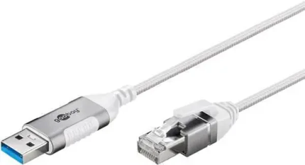 Goobay USB-A - RJ-45 Slim biela / USB LAN adaptér / USB 3.2 Gen 1 / Cat.6 FTP / 1 Gbit / s / 1 m (74377)