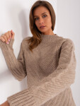 Dámsky oversize pletený sveter SW-8013.14P tmavo béžový - Badu one size