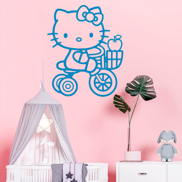 Veselá Stena Samolepka Mačička Hello Kitty Farba: modrá, Veľkosť: 60 x 49 cm