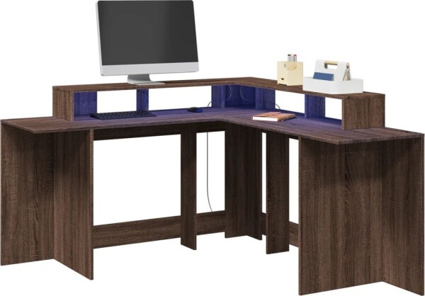 VidaXL Biurko z podświetleniem LED, Hnedý dub, 152x152x91 cm