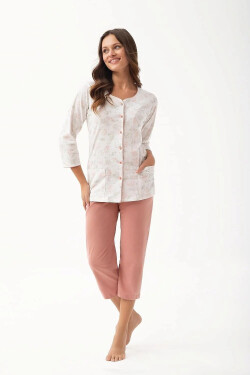 Luna 668 3/4 M-2XL L24 dámske pyžamo ECRU-BLUE XXL