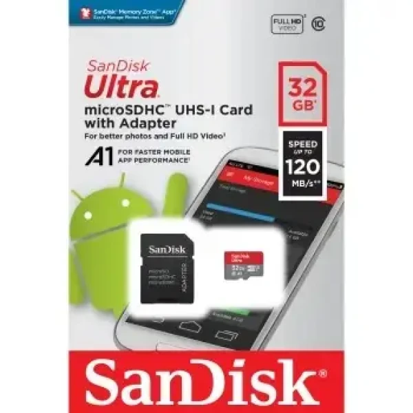 SanDisk Ultra microSDHC 32GB + adaptér / Class 10 / A1 / UHS-I / čítanie: až 120MBs (SDSQUA4-032G-GN6MA)