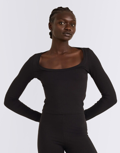 Organic Basics Everyday Scoop Neck Long Sleeve Tee Black XS